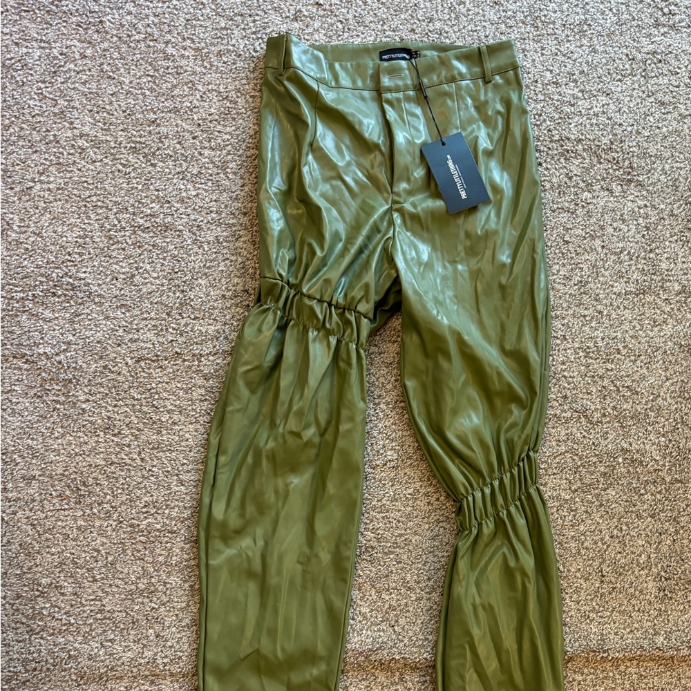 PLT Green faux leather pants